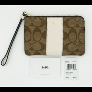 Coach Signature Corner Zip Wristlet Khaki Chalk